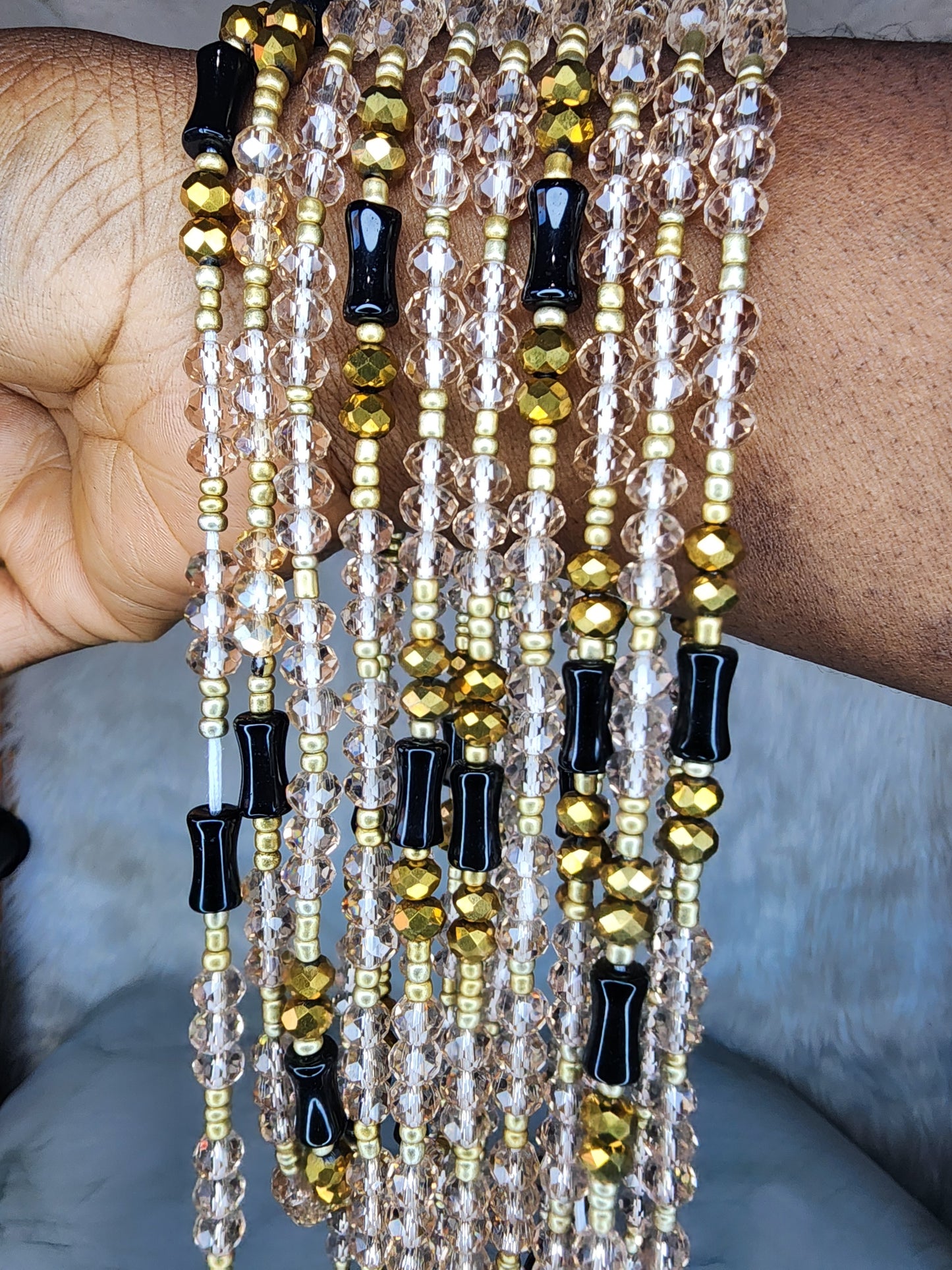 Golden Beauty Waist beads with crystals - Gold and Black Body Jewelry