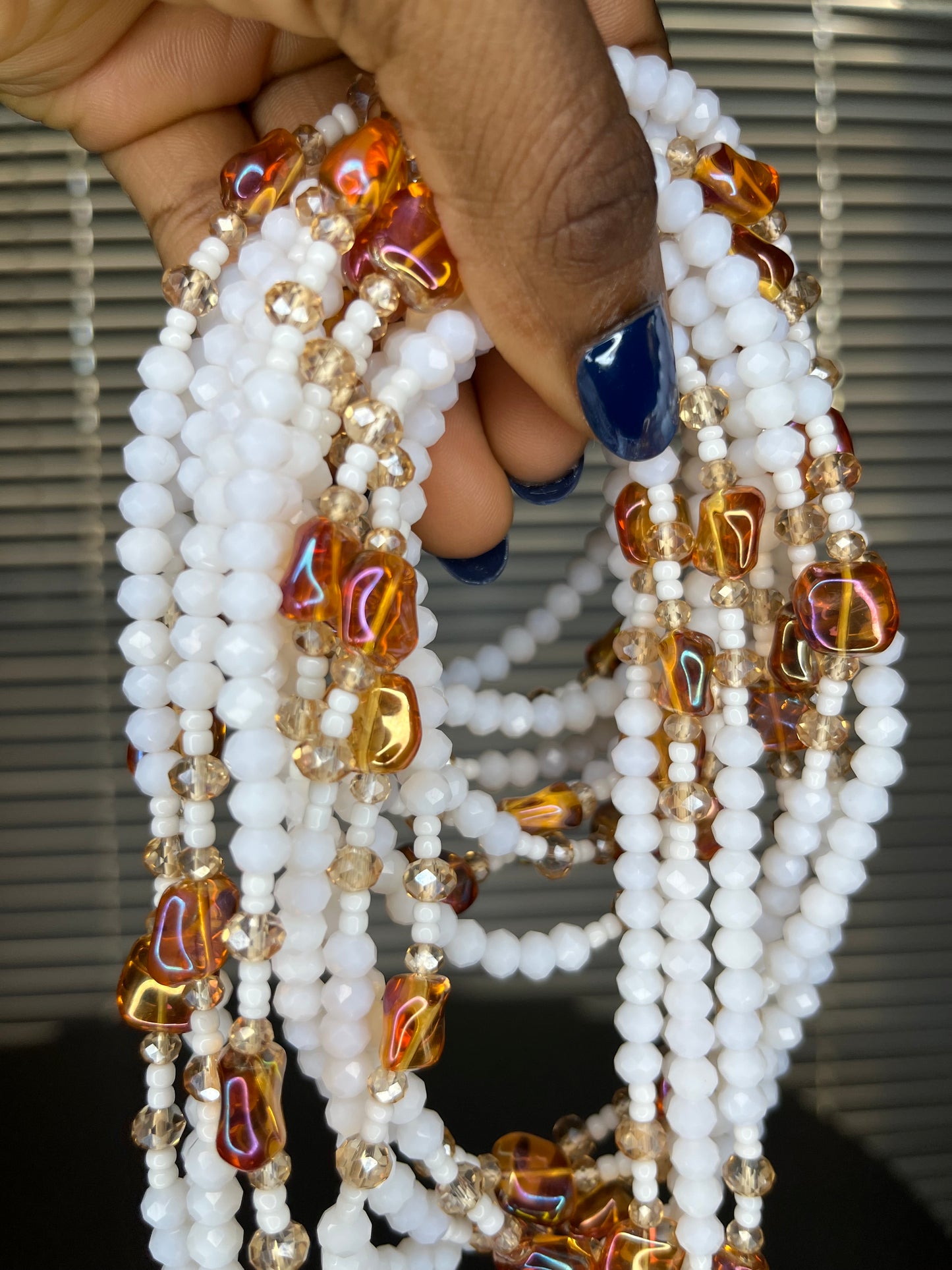 Honey Pearl Luxury Waist Beads | White Crystal & Amber Gold Body Jewelry