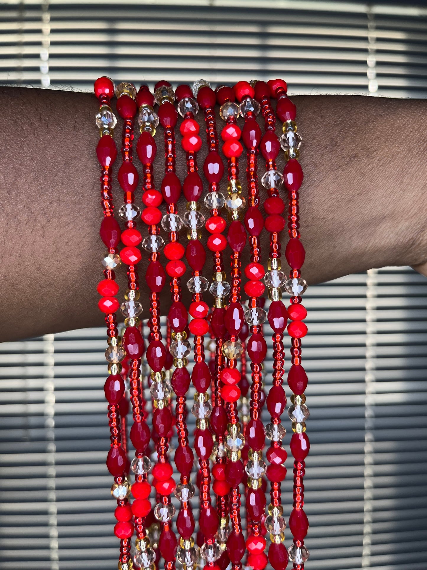 Ivie Waist Beads | Red & Gold Crystal African Body Jewelry
