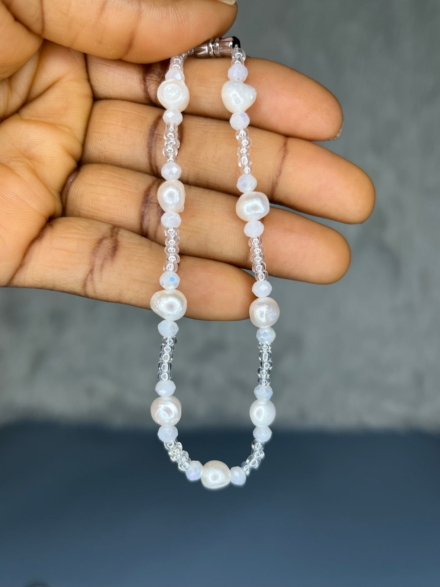 Crystal pearl anklets with screw clasp