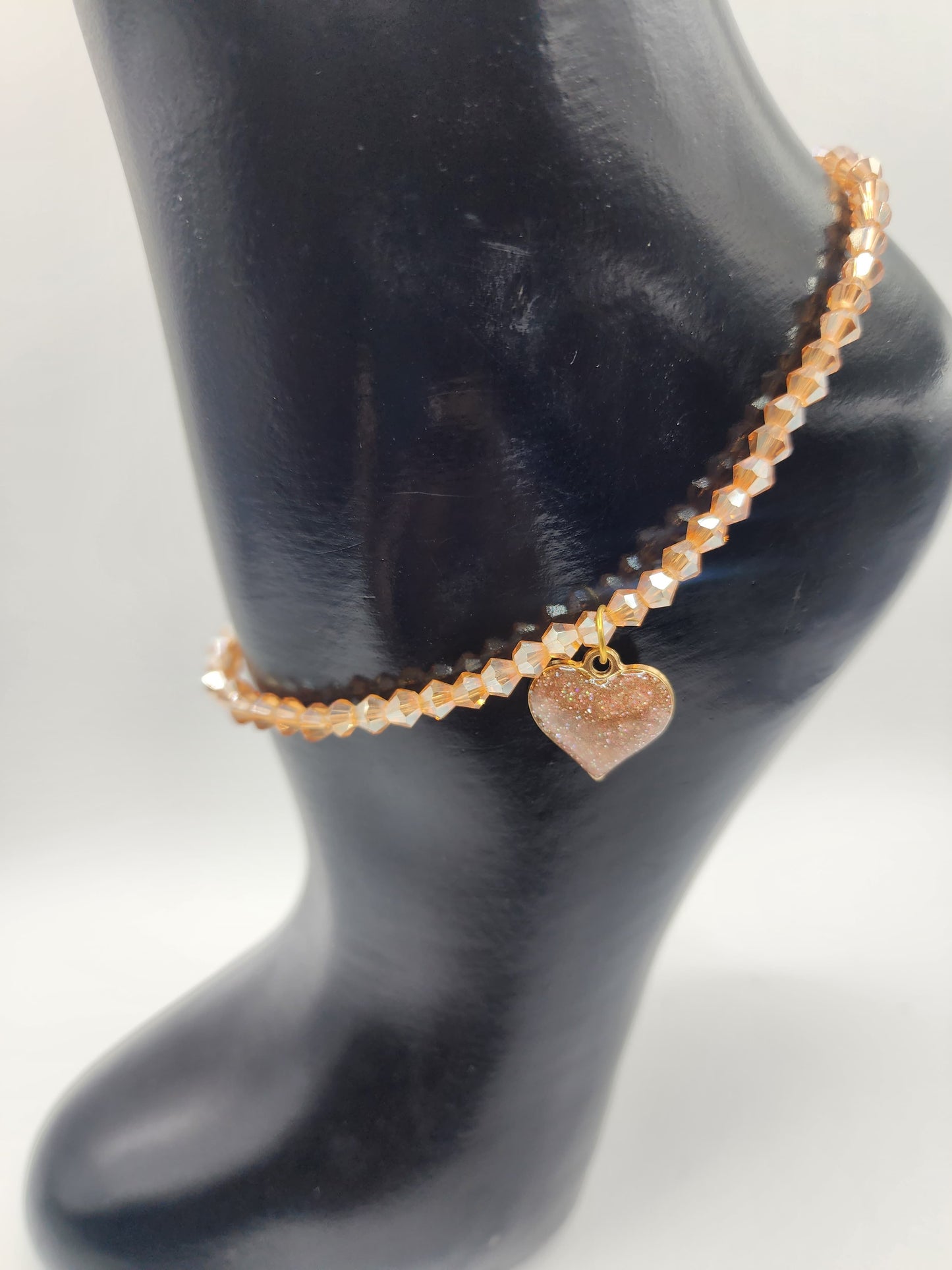 Sparkling Heart Charm Anklet with Crystals for Women