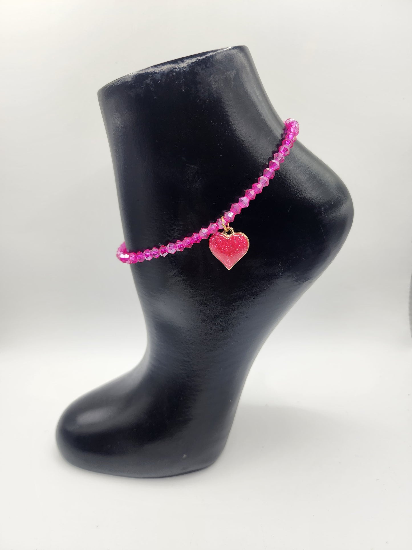 Sparkling Heart Charm Anklet with Crystals for Women