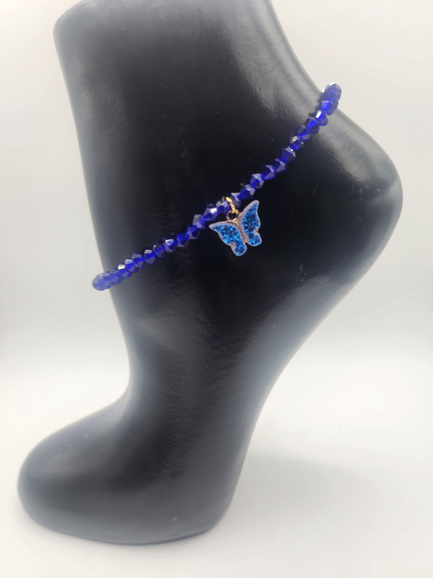 Crystal Butterfly Charm Elastic Anklets for Women