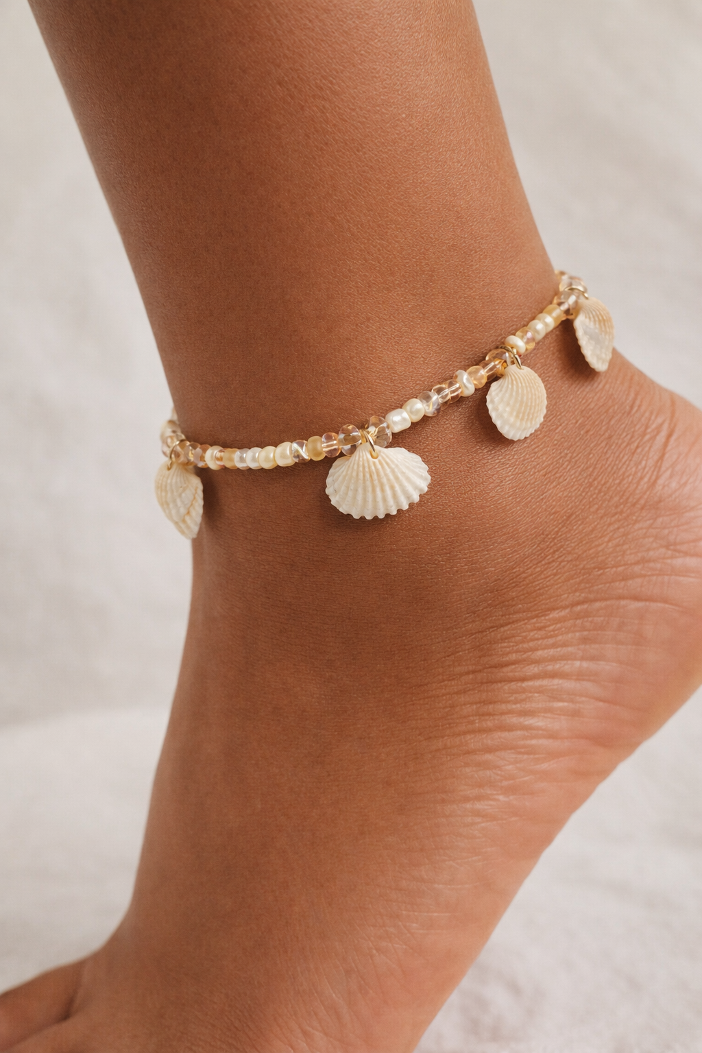 Scallop shell anklet - Sea shell ankle bracelet, waterproof, stainless-steel extendable clasp