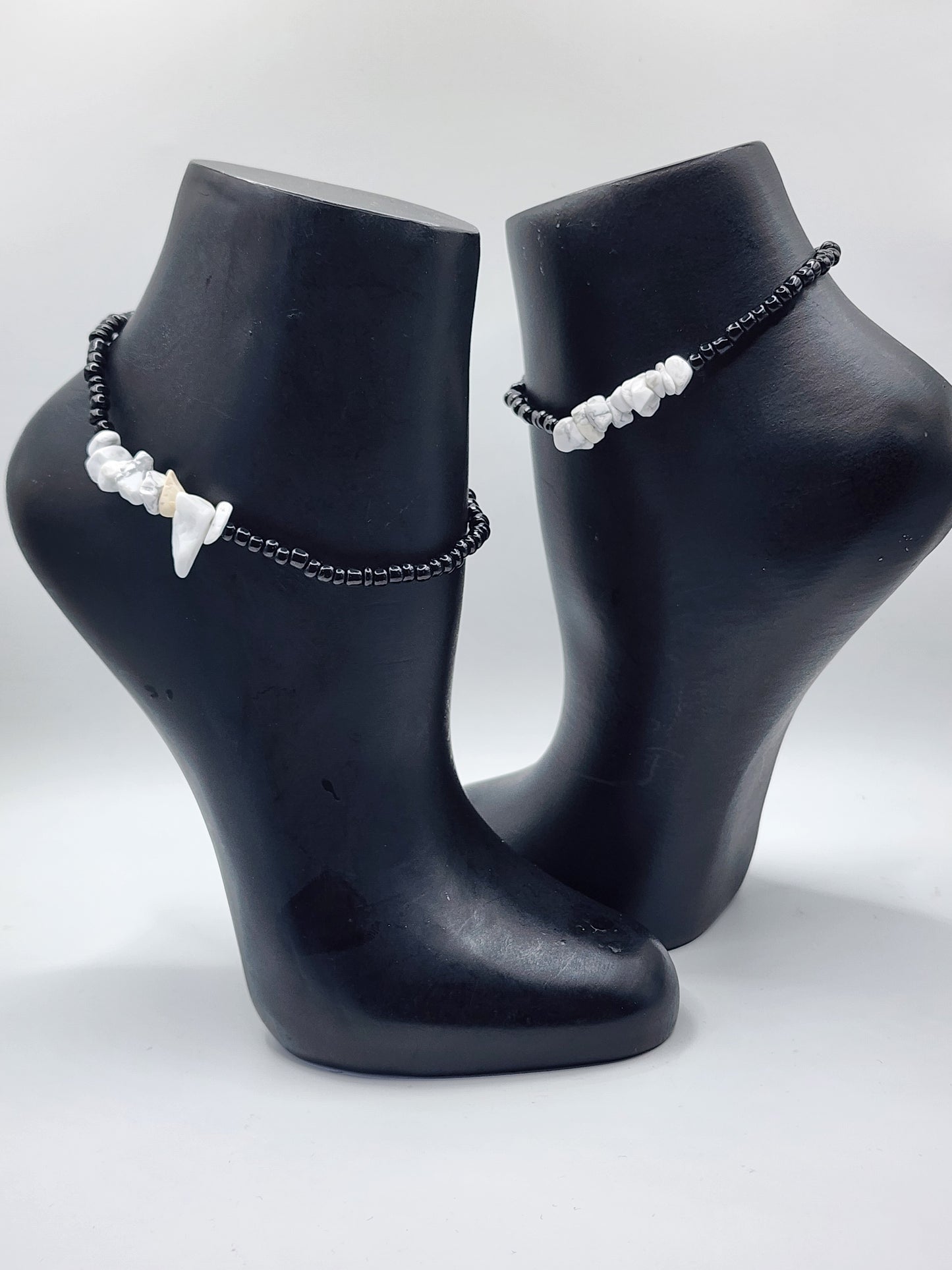 Black Beaded Anklet with Howlite Gemstone