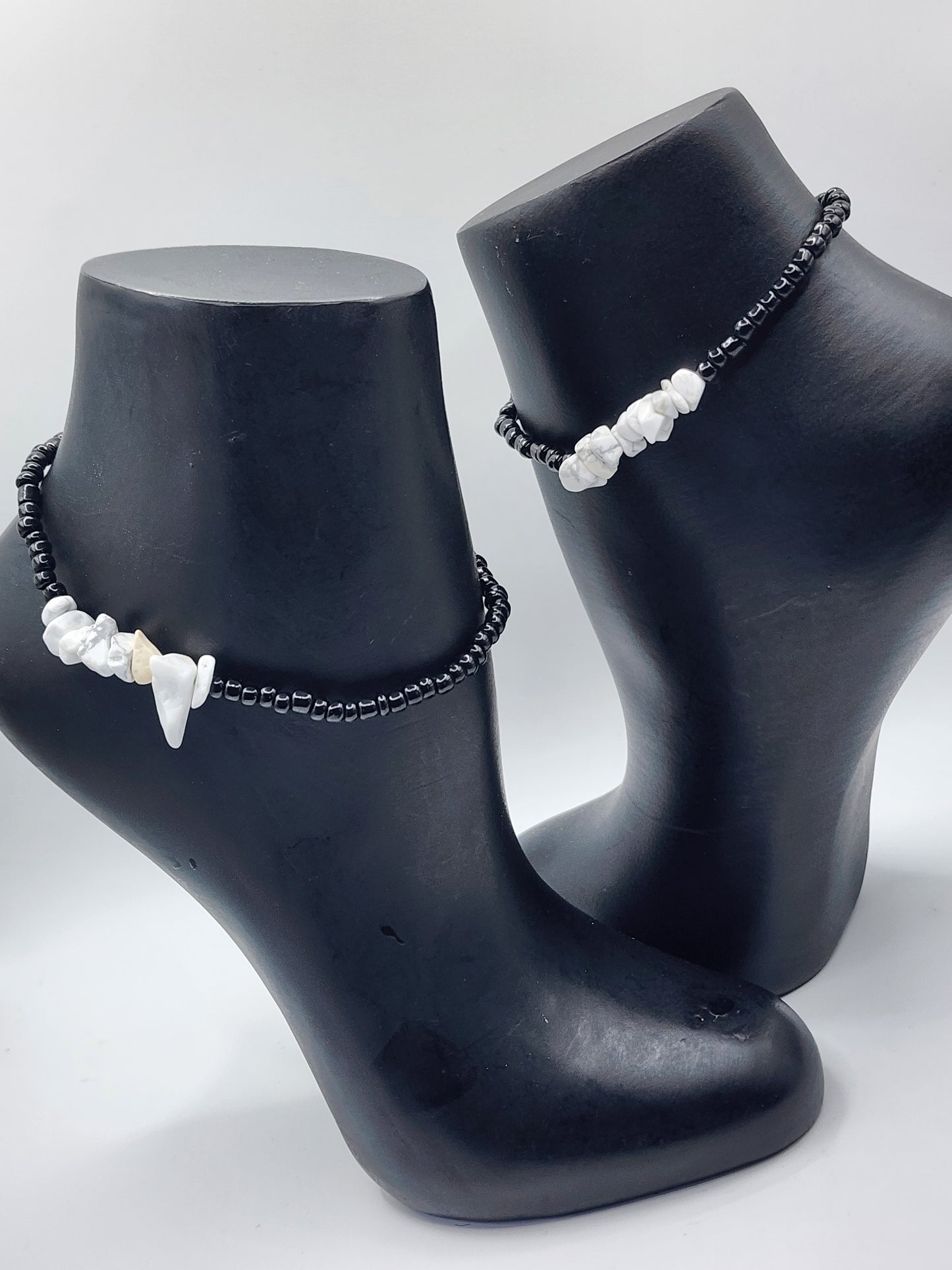 Black Beaded Anklet with Howlite Gemstone