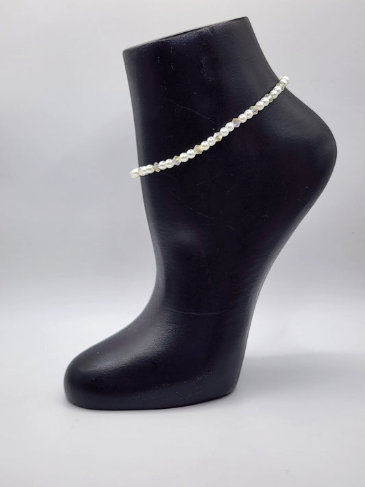 Delicate Pearl and Crystal Elastic Anklet for Women