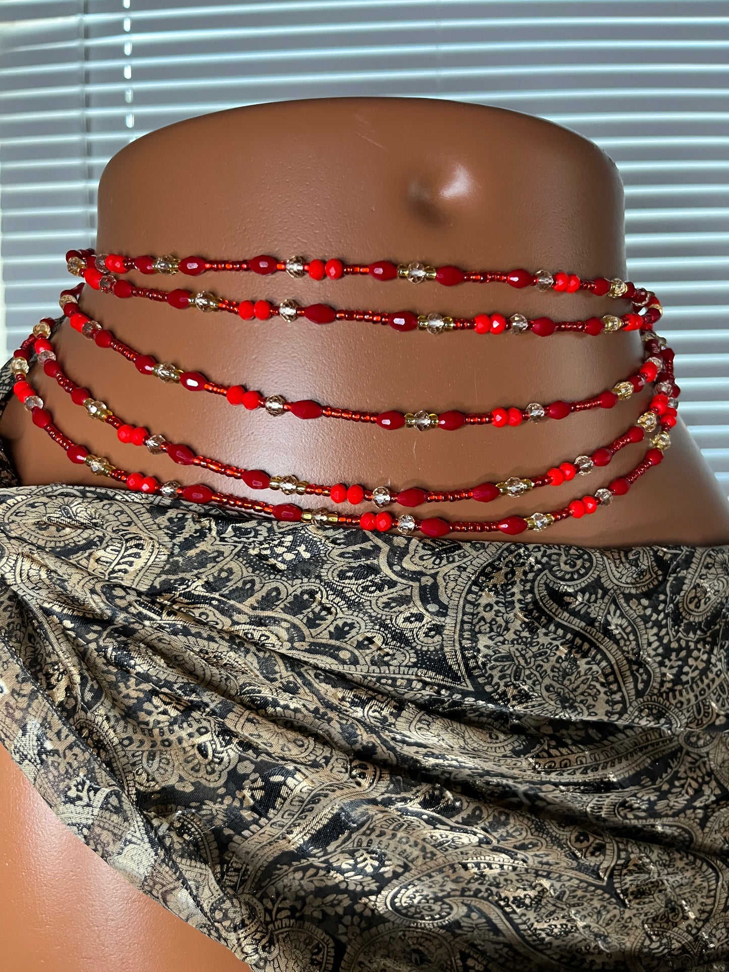 Ivie Waist Beads | Red & Gold Crystal African Body Jewelry