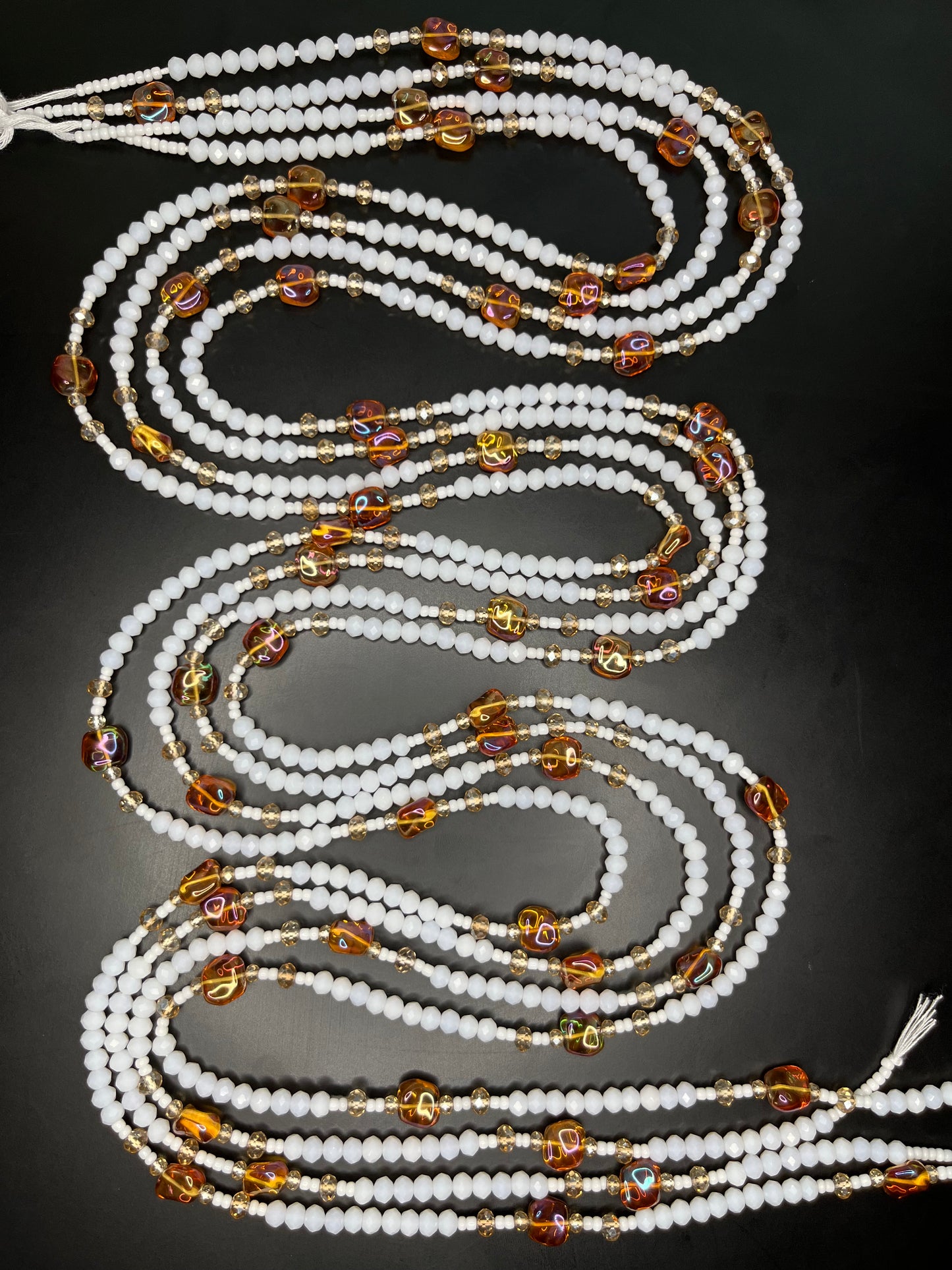 Honey Pearl Luxury Waist Beads | White Crystal & Amber Gold Body Jewelry
