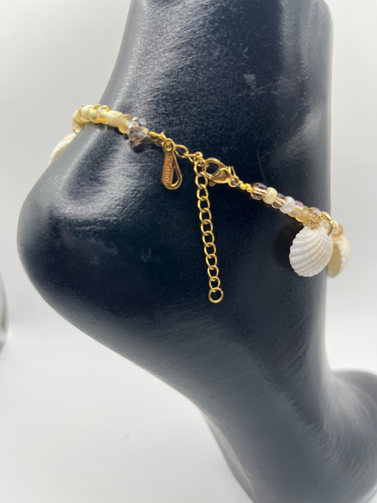 Scallop shell anklet - Sea shell ankle bracelet, waterproof, stainless-steel extendable clasp