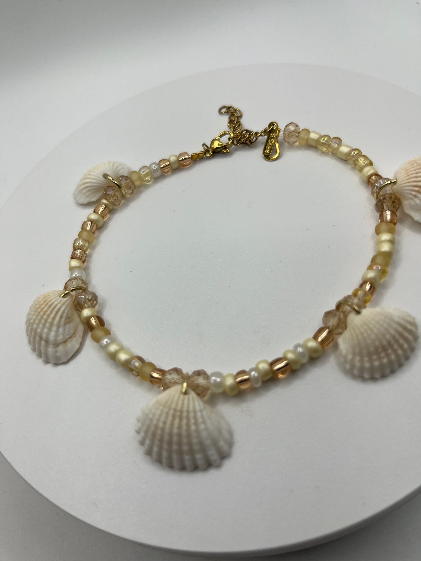 Scallop shell anklet - Sea shell ankle bracelet, waterproof, stainless-steel extendable clasp