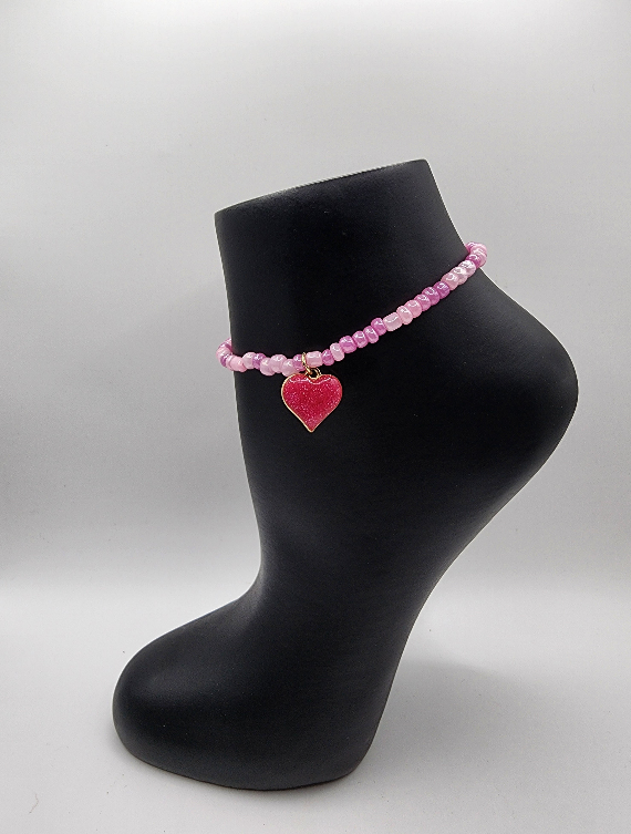 Sparkling Heart Charm Anklet with Crystals for Women