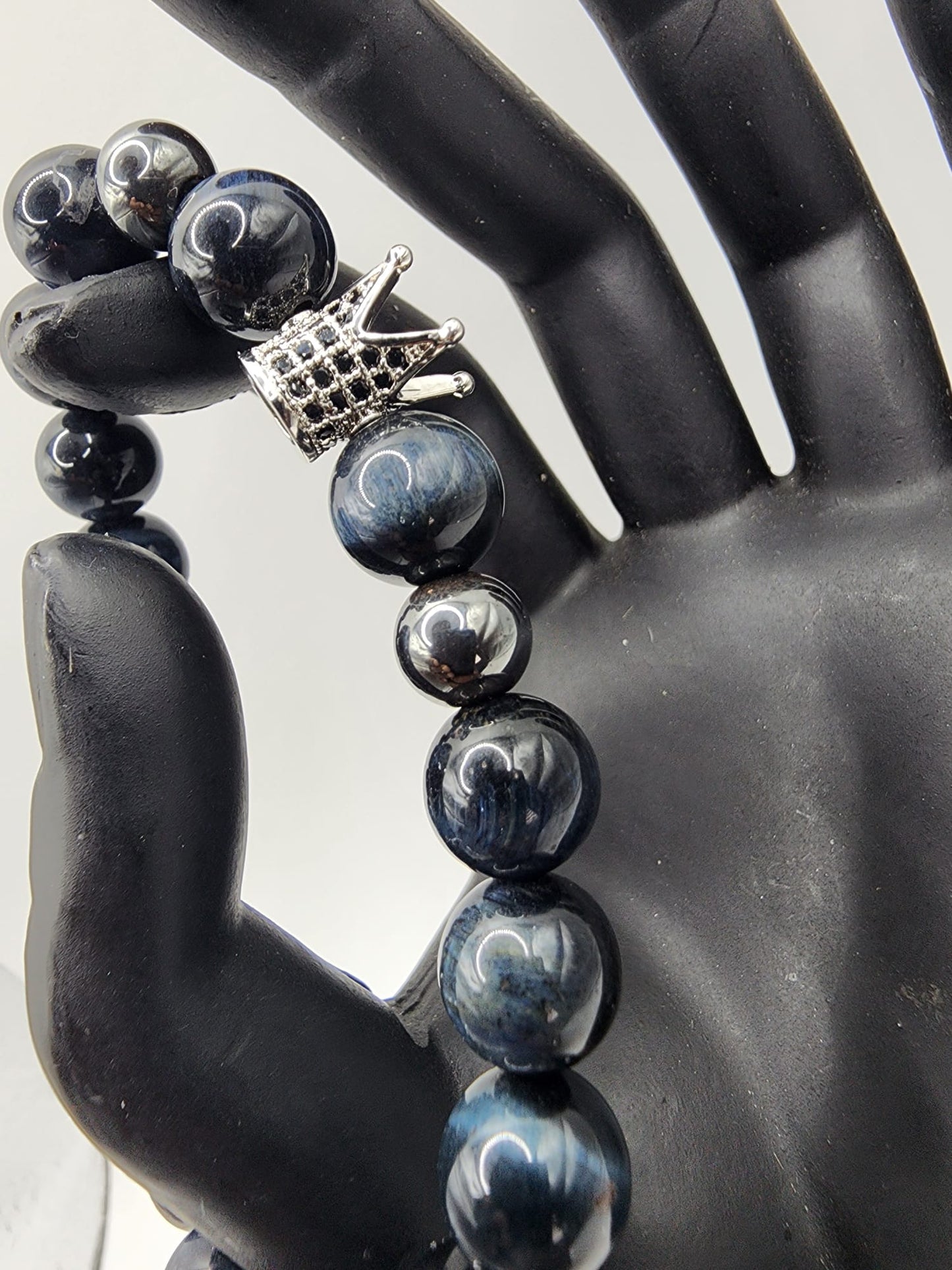 Black Onyx Bracelet with Crown Charm