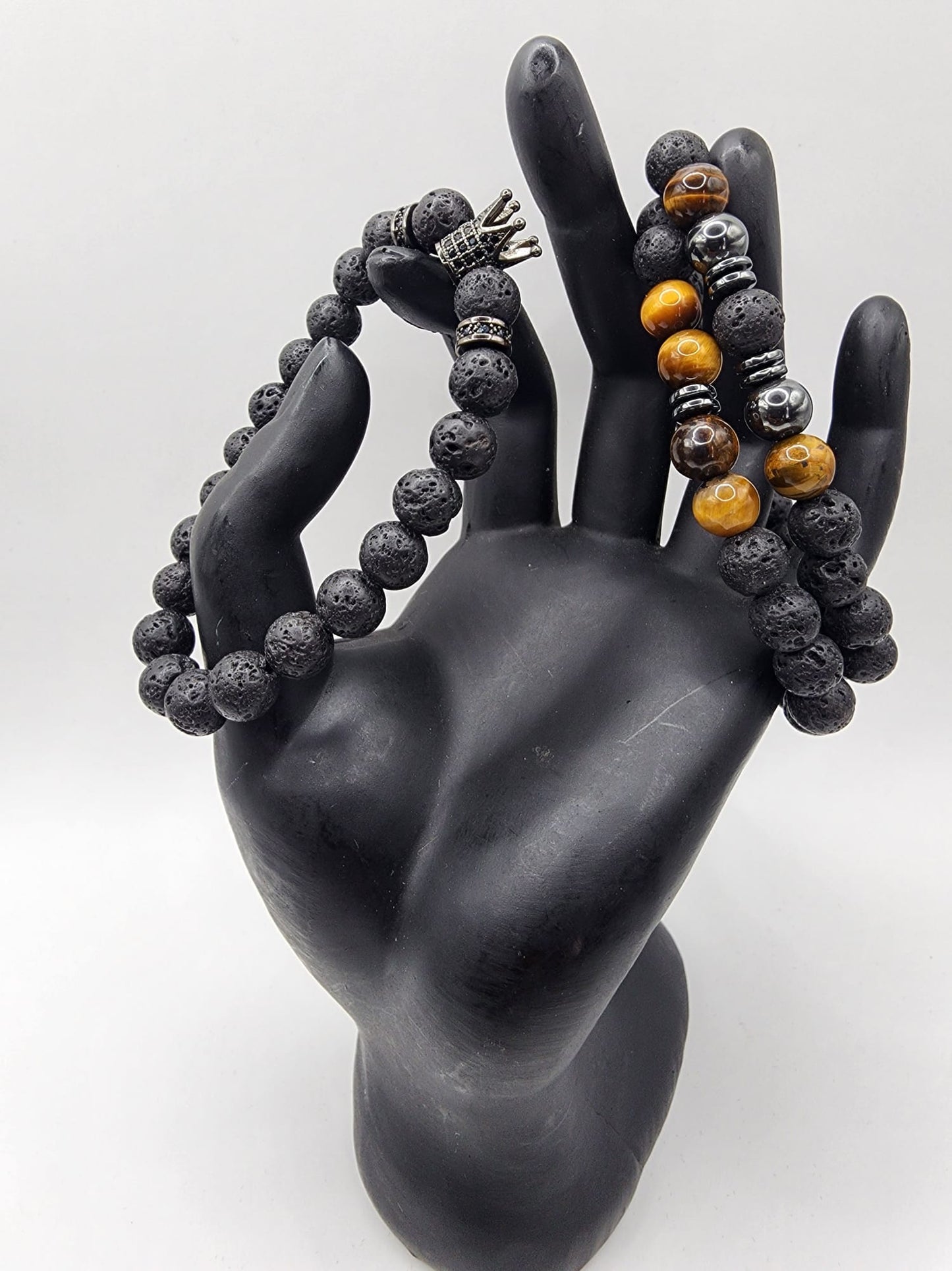 King's Crown Bracelet: Lava Stone & Tiger Eye Beads