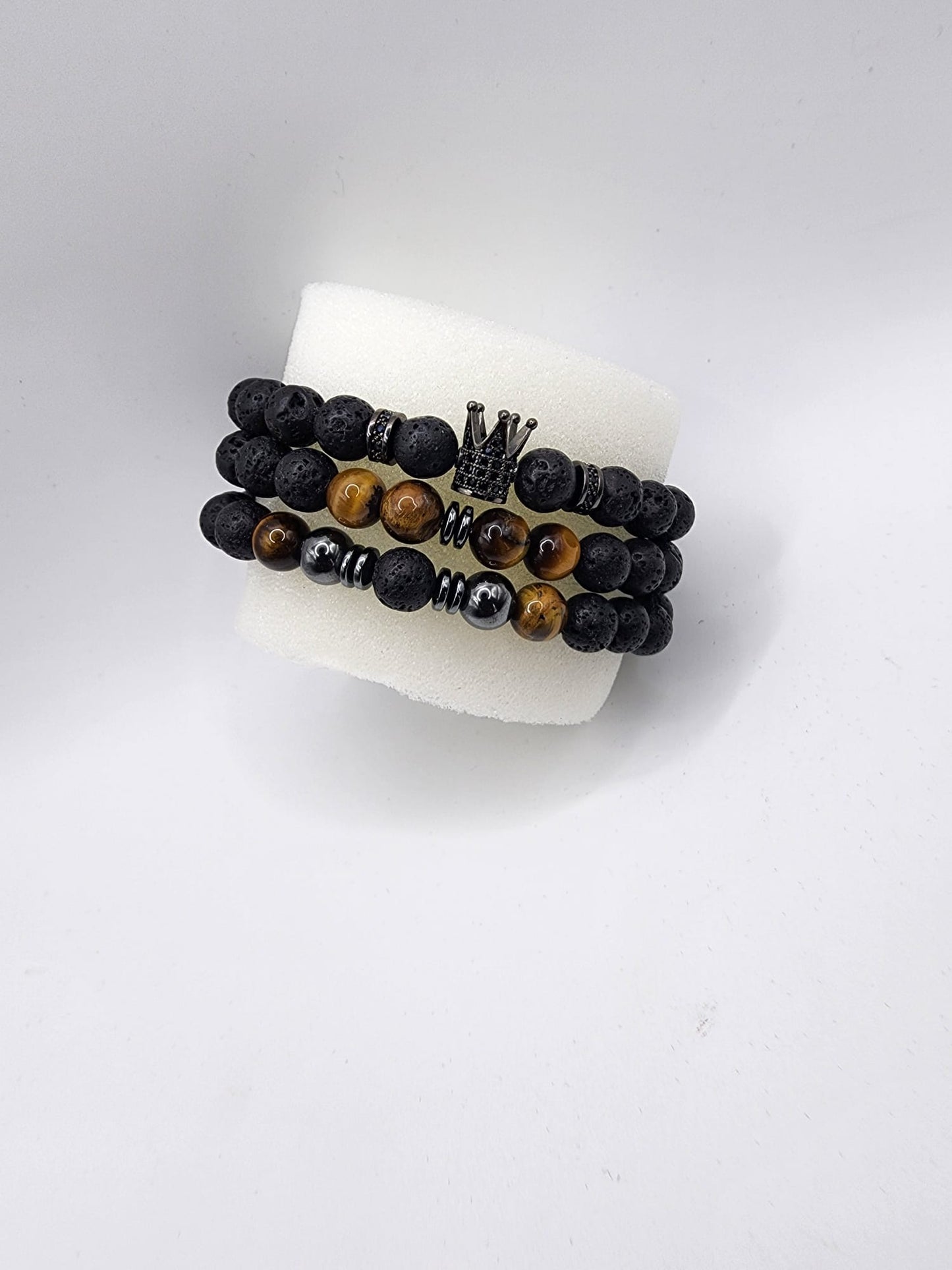 King's Crown Bracelet: Lava Stone & Tiger Eye Beads