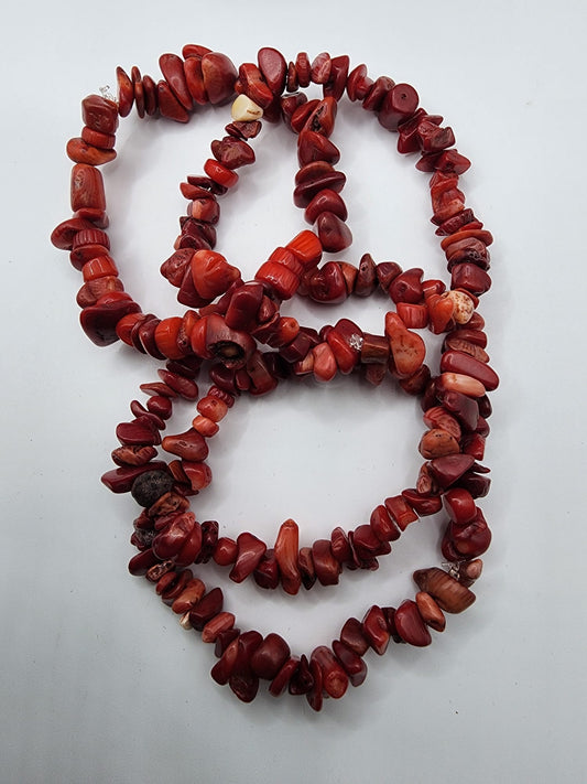 Red Coral Chip Bracelet - Natural Stone Jewelry