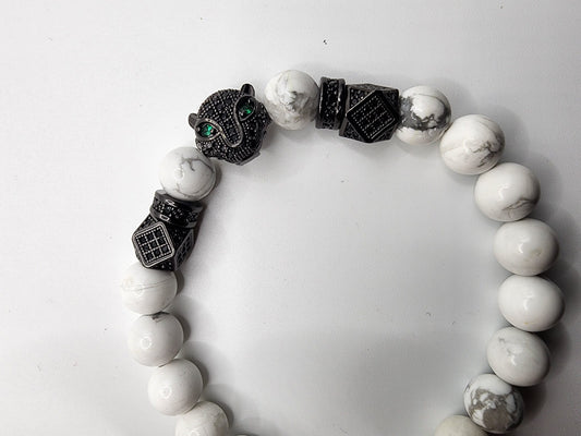 White Howlite and Black Panther Bracelet