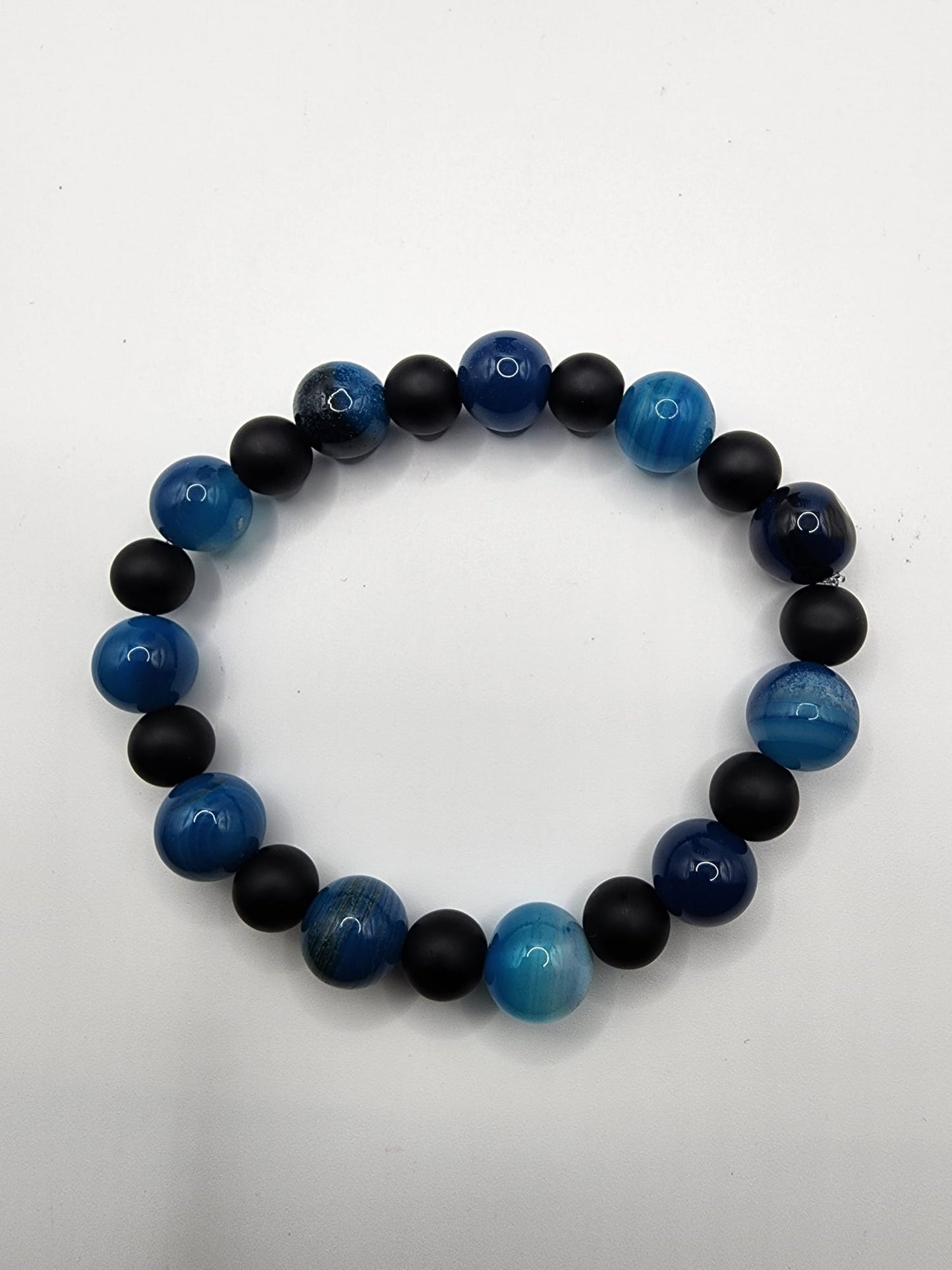 Blue Agate and Black Onyx Bracelet