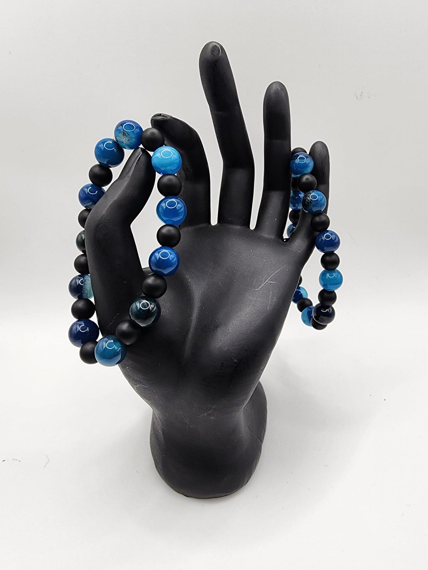 Blue Agate and Black Onyx Bracelet