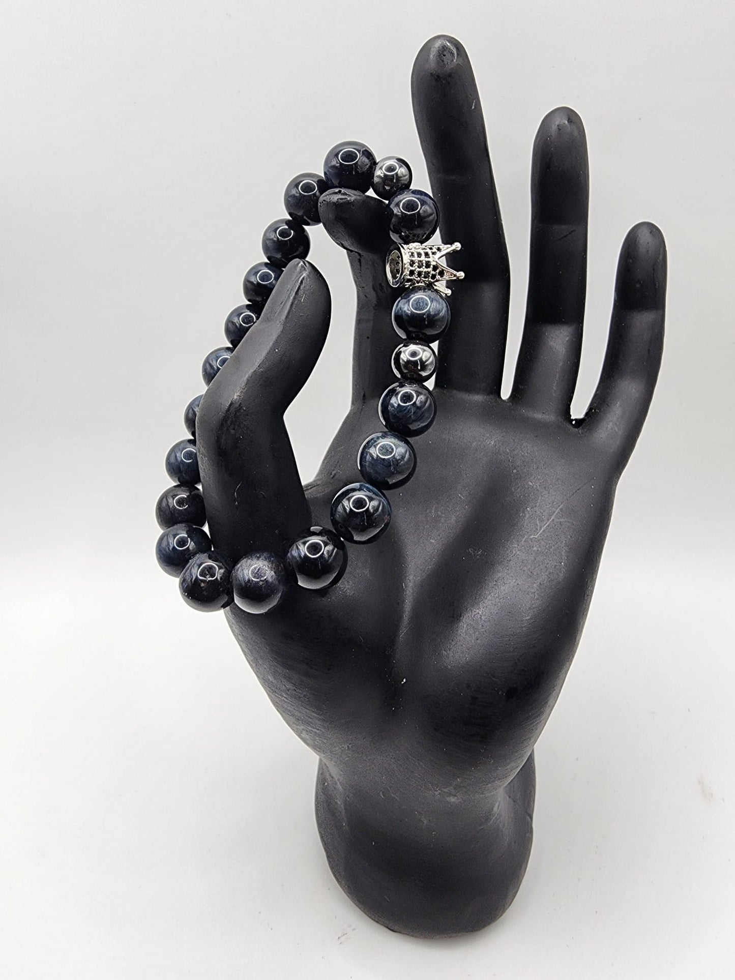 Black Onyx Bracelet with Crown Charm