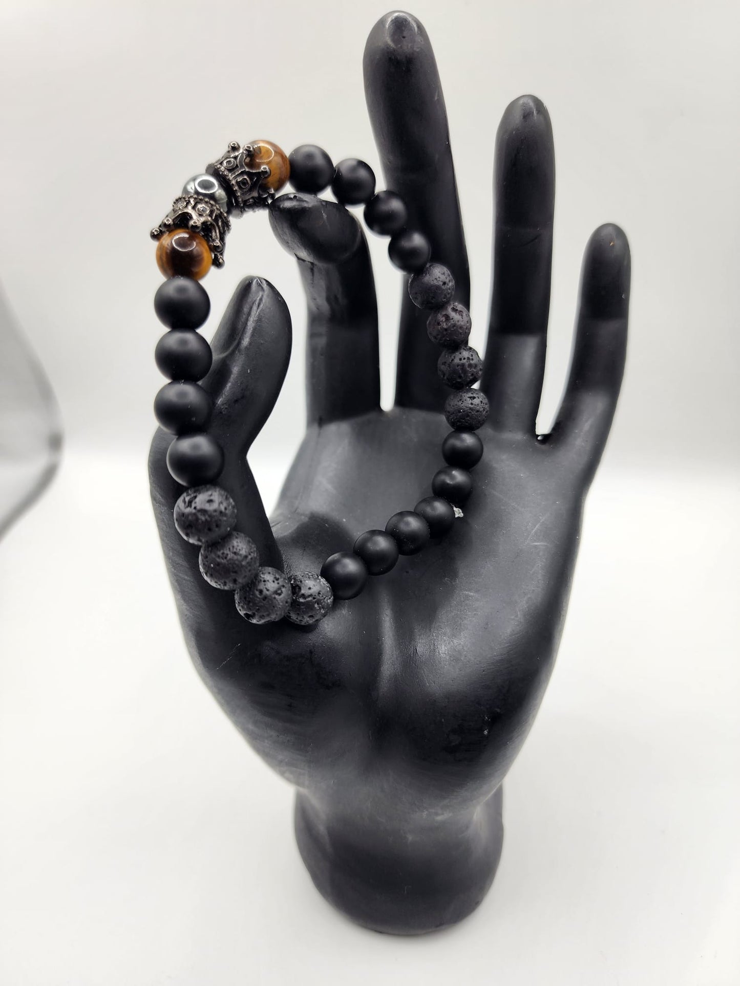 Black Onyx and Lava Bead Bracelet with Tiger's Eye