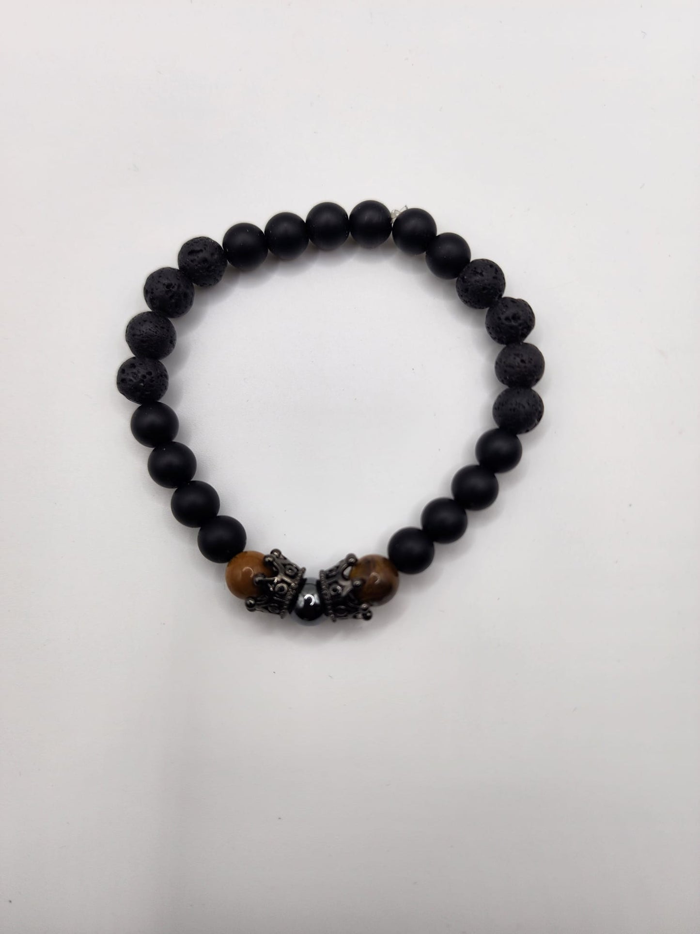 Black Onyx and Lava Bead Bracelet with Tiger's Eye