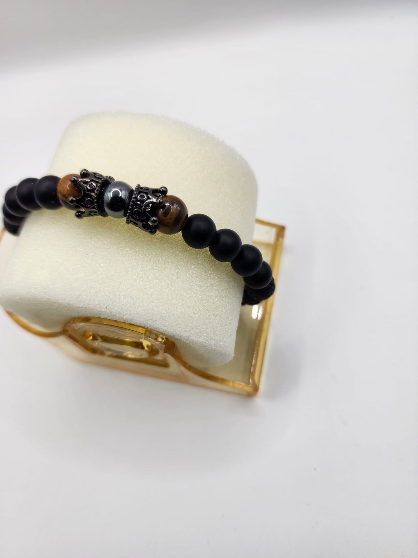 Black Onyx and Lava Bead Bracelet with Tiger's Eye