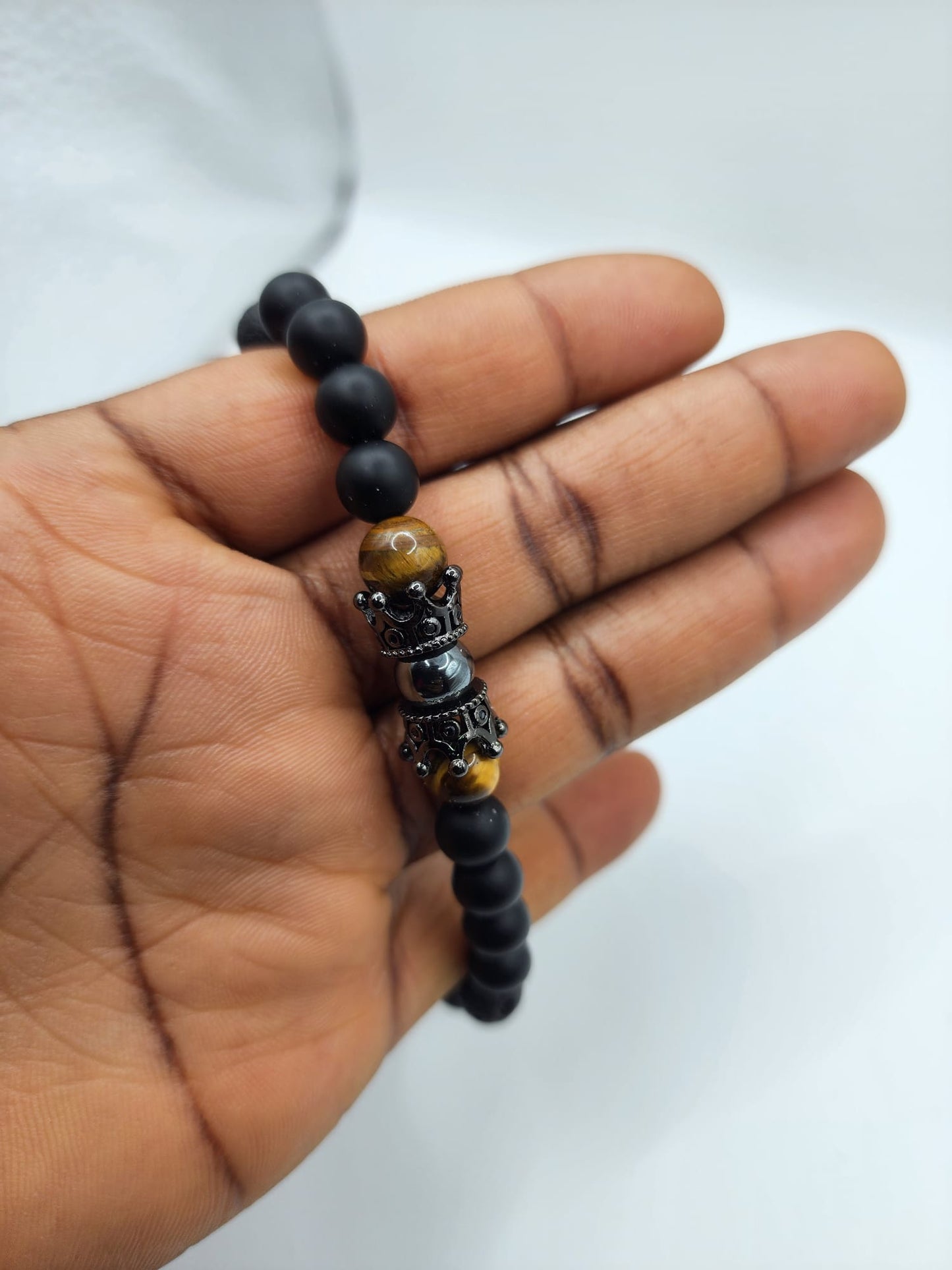 Black Onyx and Lava Bead Bracelet with Tiger's Eye