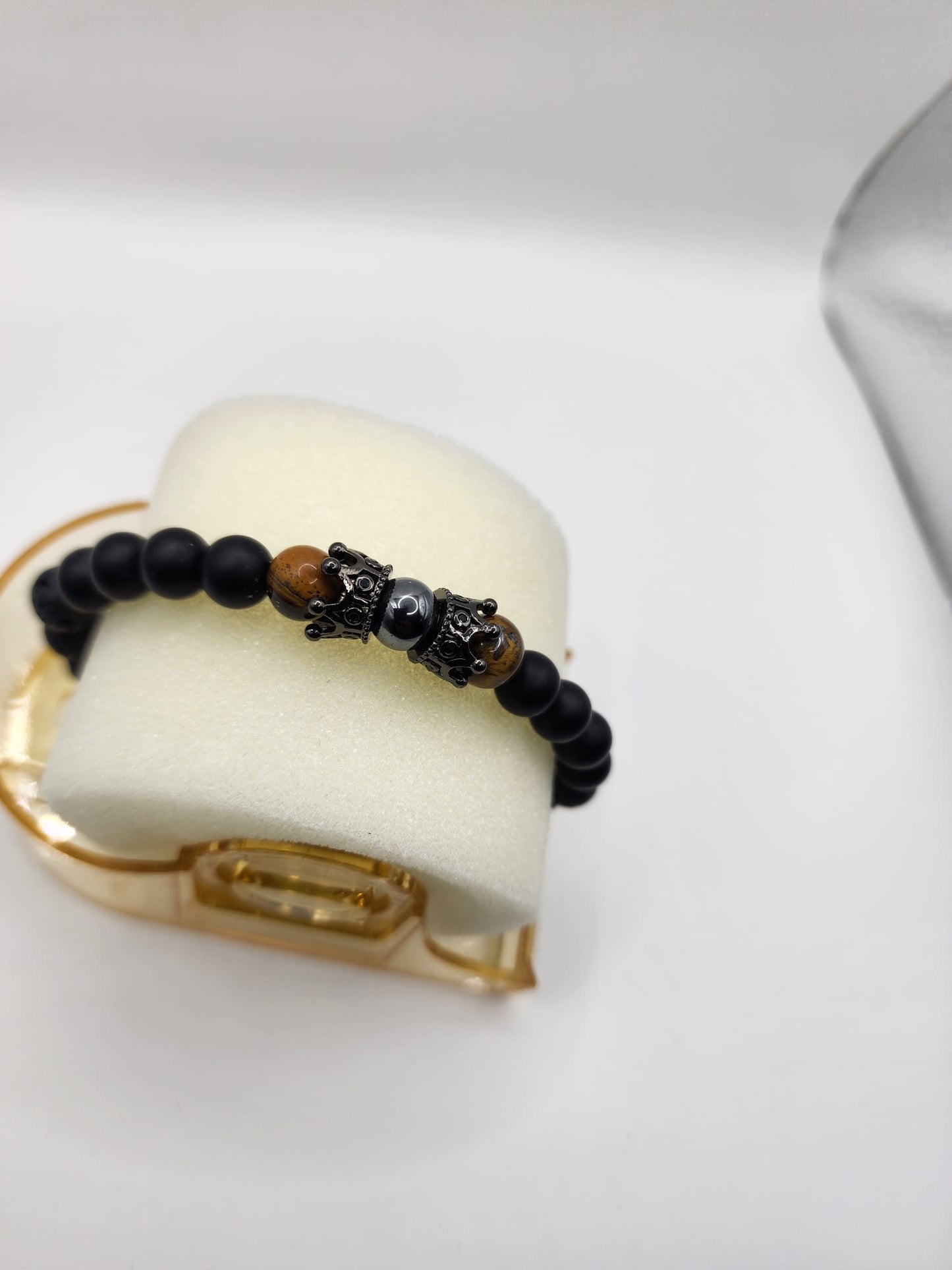 Black Onyx and Lava Bead Bracelet with Tiger's Eye