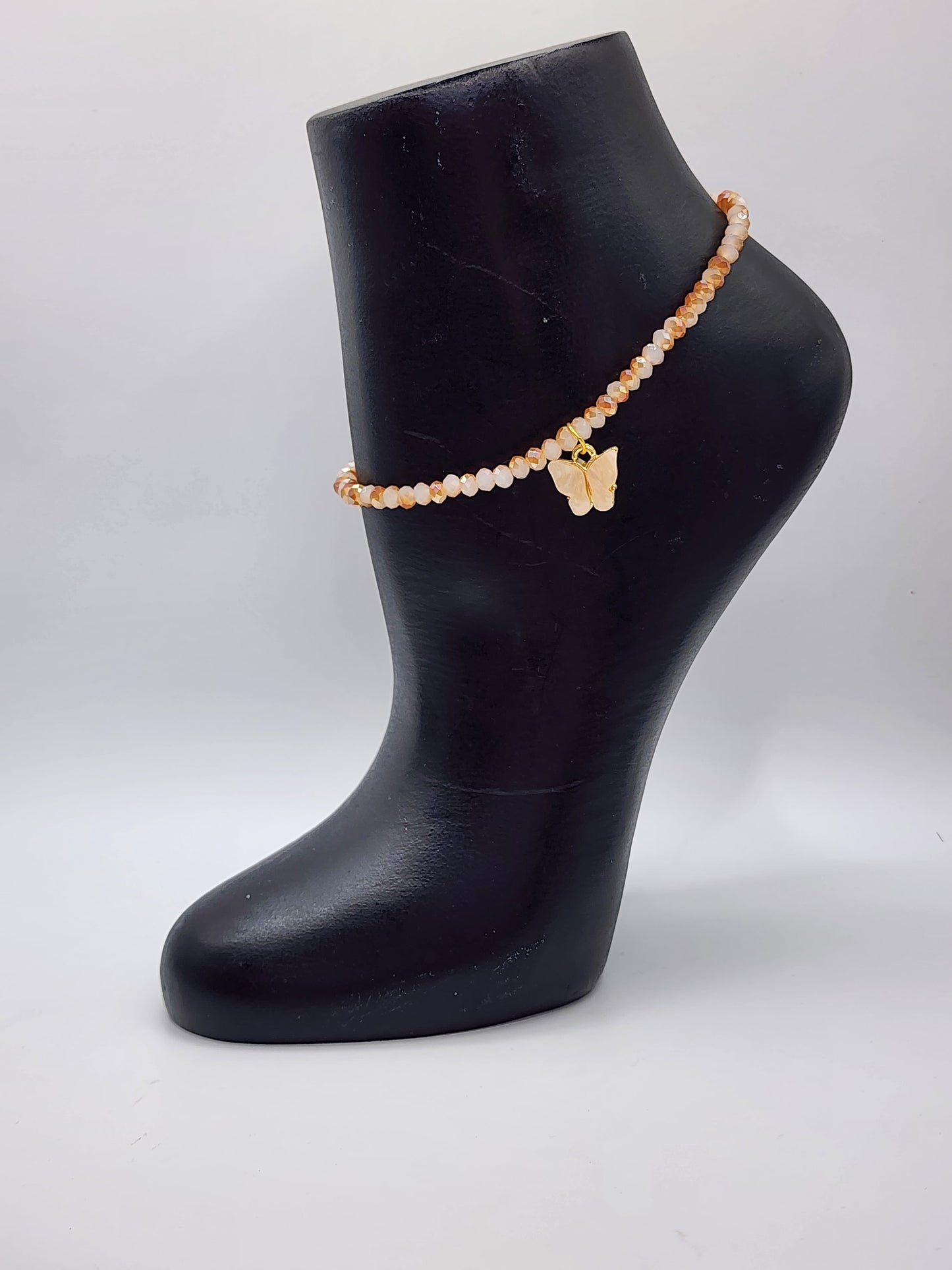 Crystal Butterfly Charm Elastic Anklets for Women