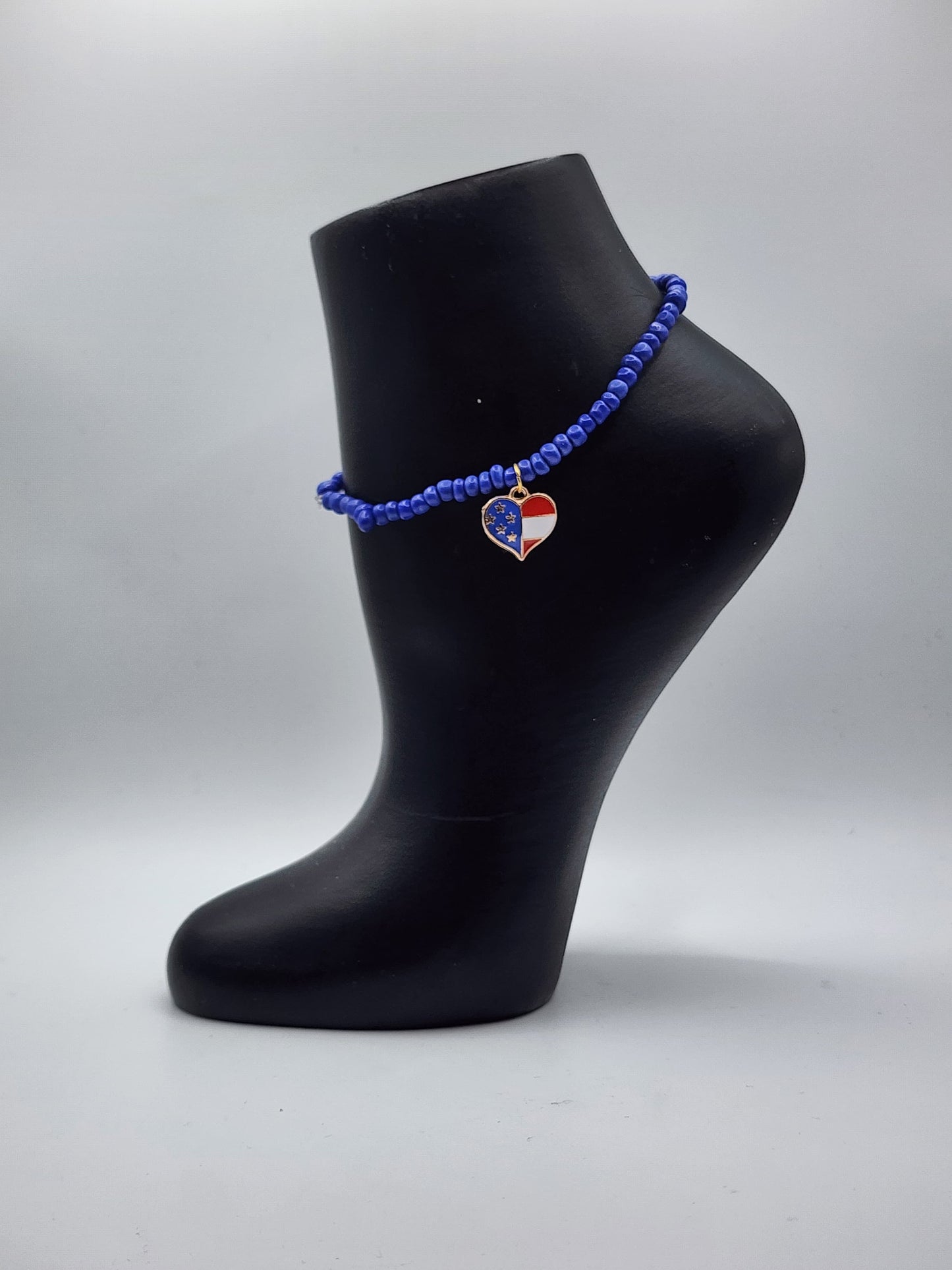 Patriotic Anklets with Star and Heart Charms - Red white and blue 4th of July Ankle Bracelet