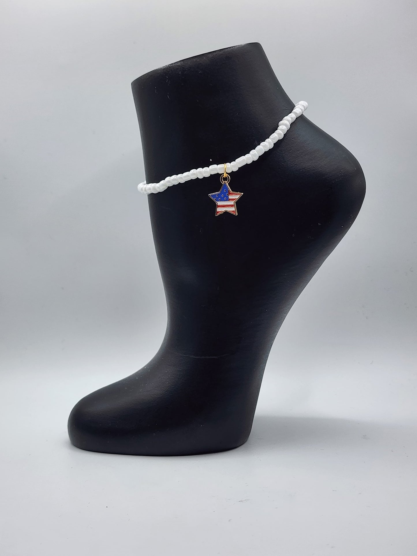 Patriotic Anklets with Star and Heart Charms - Red white and blue 4th of July Ankle Bracelet