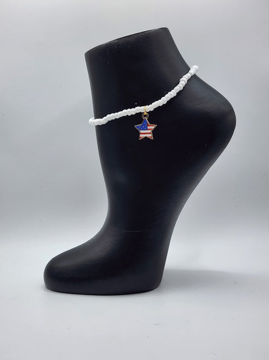 Patriotic Anklets with Star and Heart Charms - Red white and blue 4th of July Ankle Bracelet