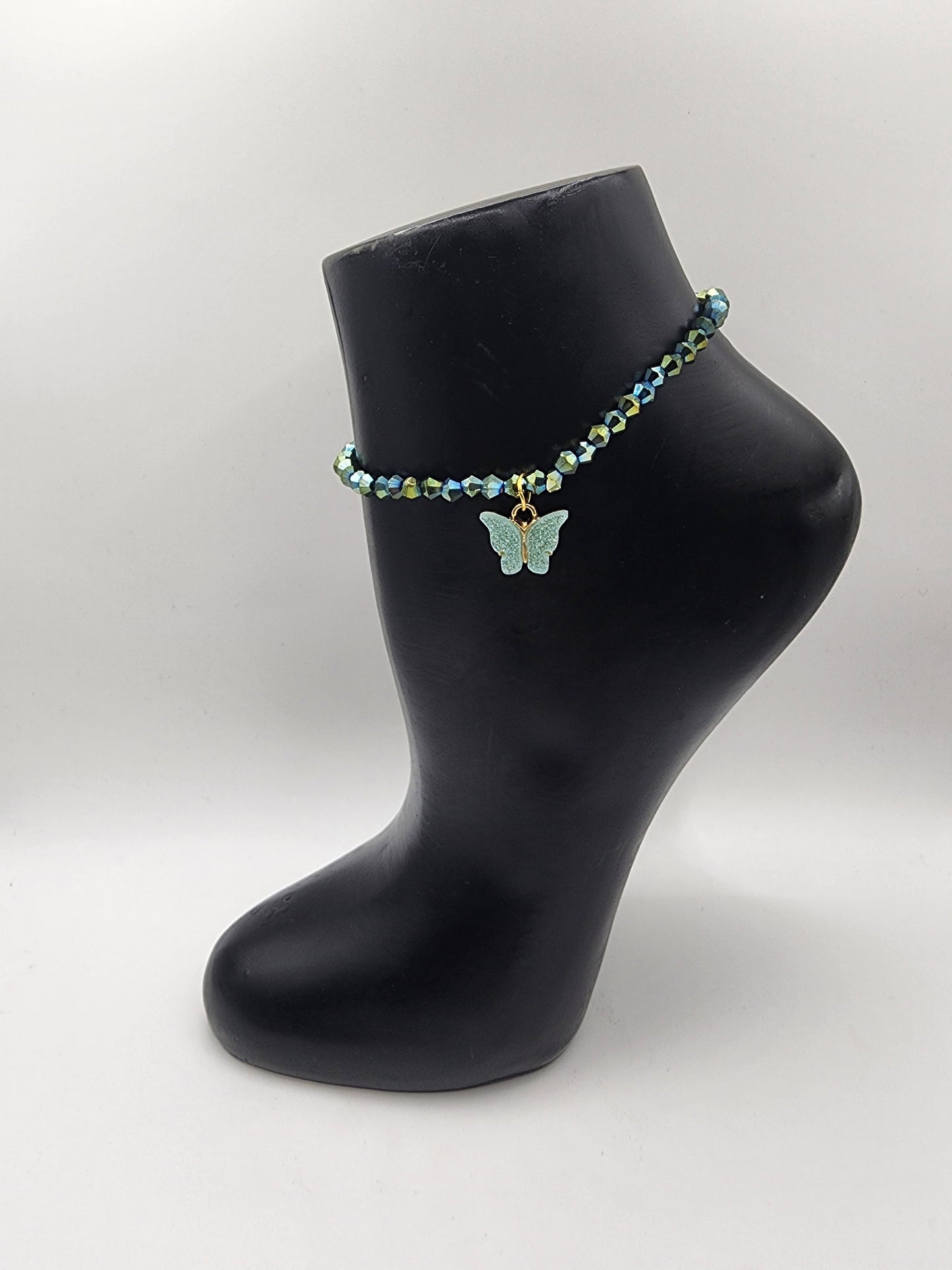 Crystal Butterfly Charm Elastic Anklets for Women