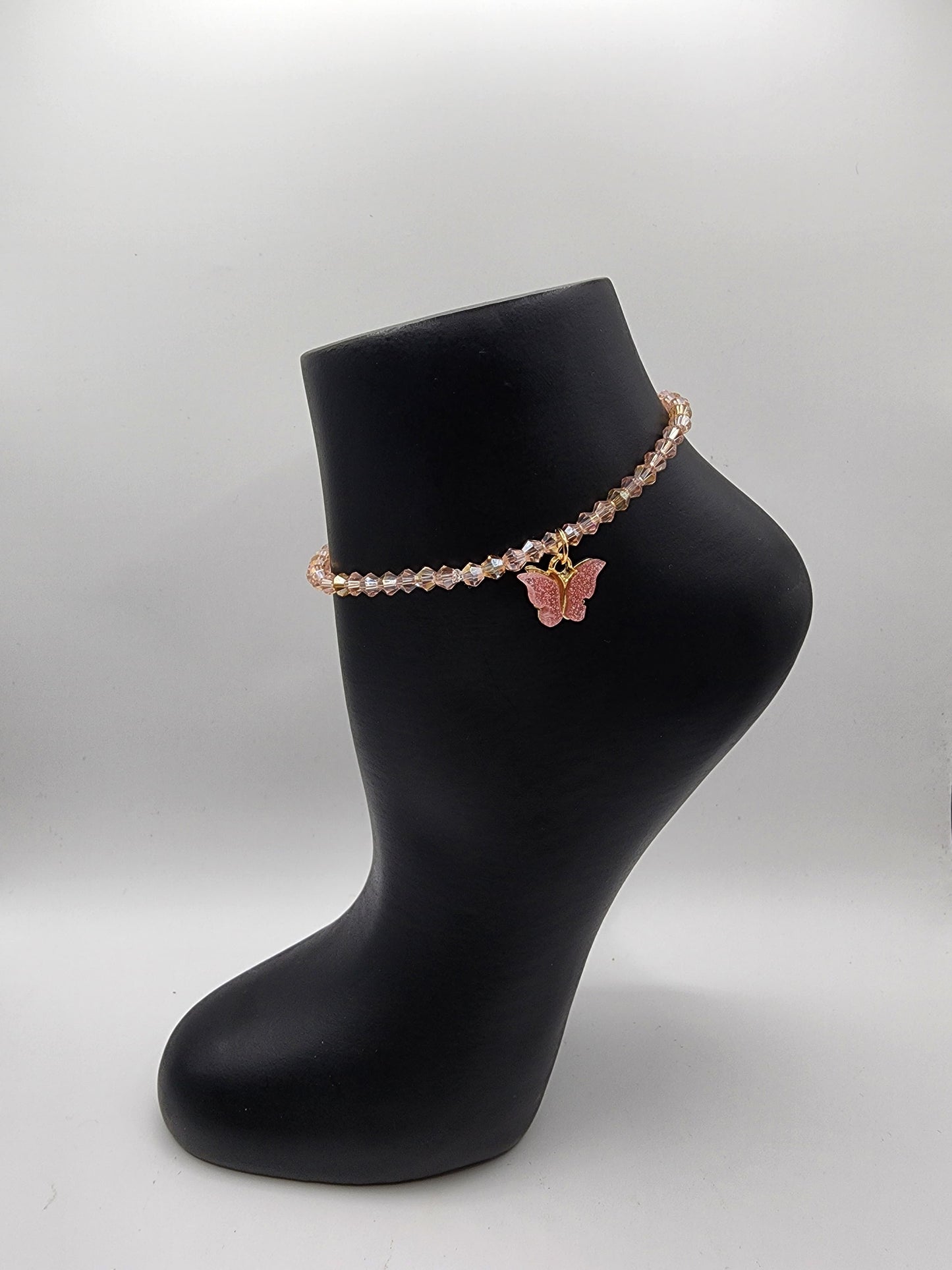 Crystal Butterfly Charm Elastic Anklets for Women