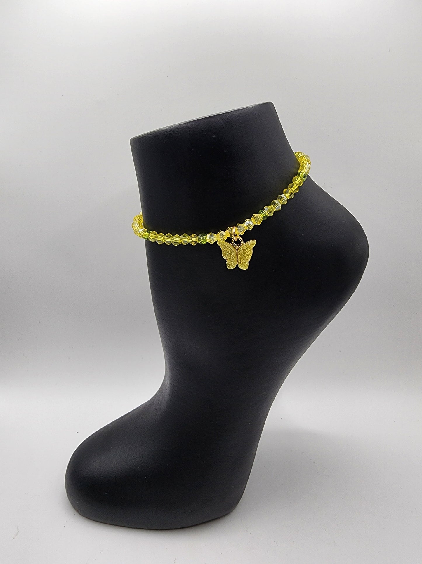 Crystal Butterfly Charm Elastic Anklets for Women