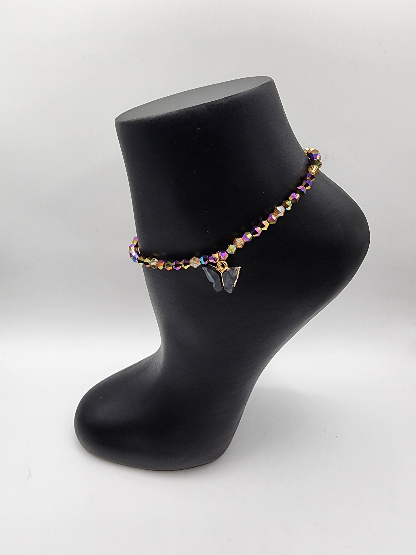 Crystal Butterfly Charm Elastic Anklets for Women