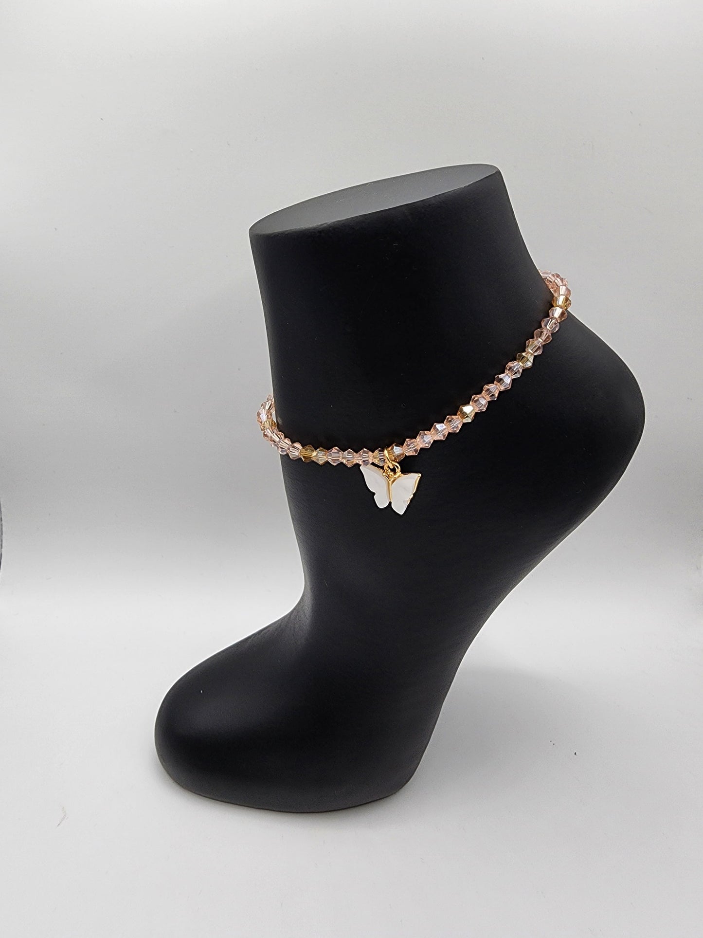 Crystal Butterfly Charm Elastic Anklets for Women