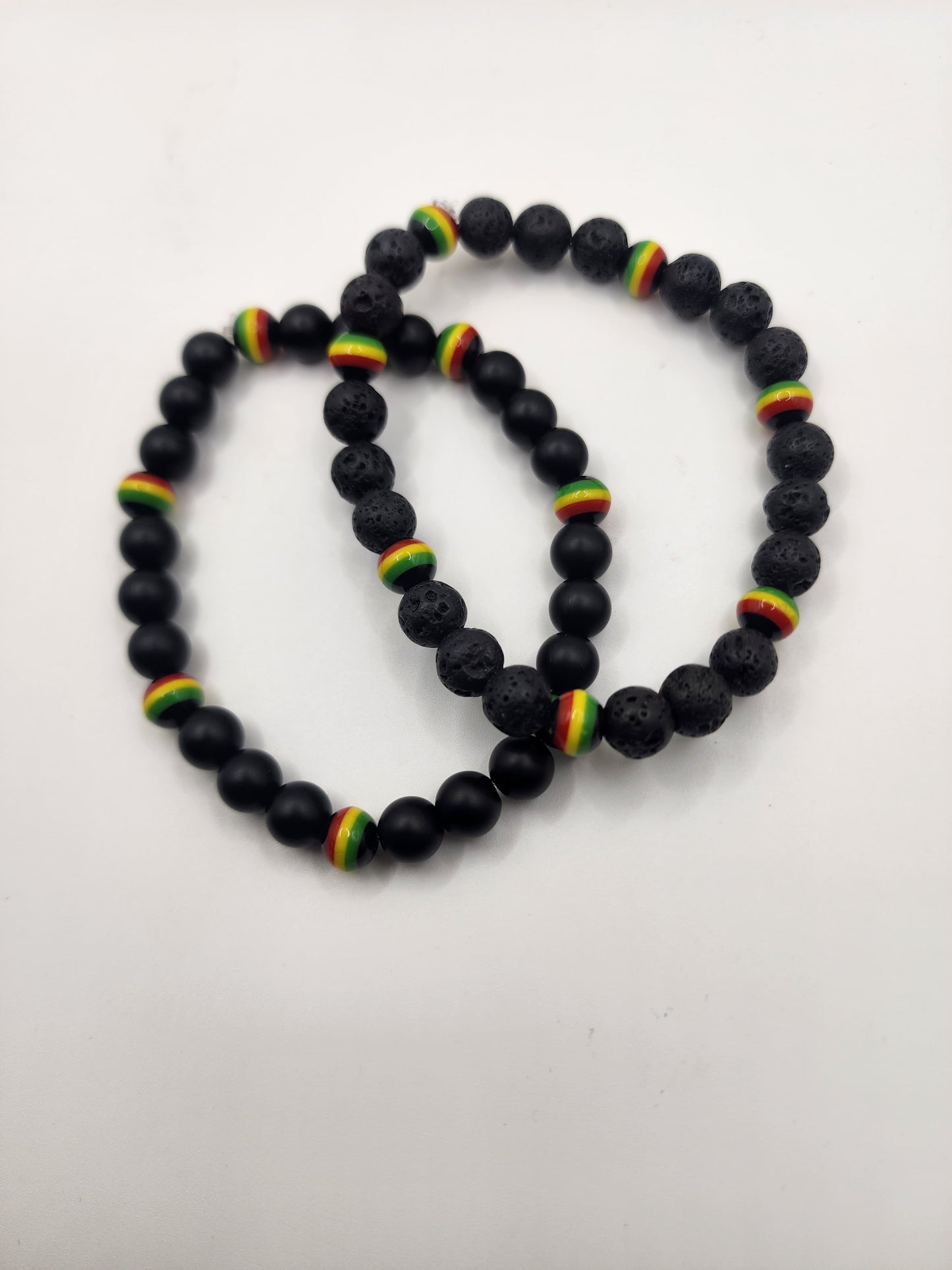 Beaded Bracelet with Rasta Colors and Black Beads