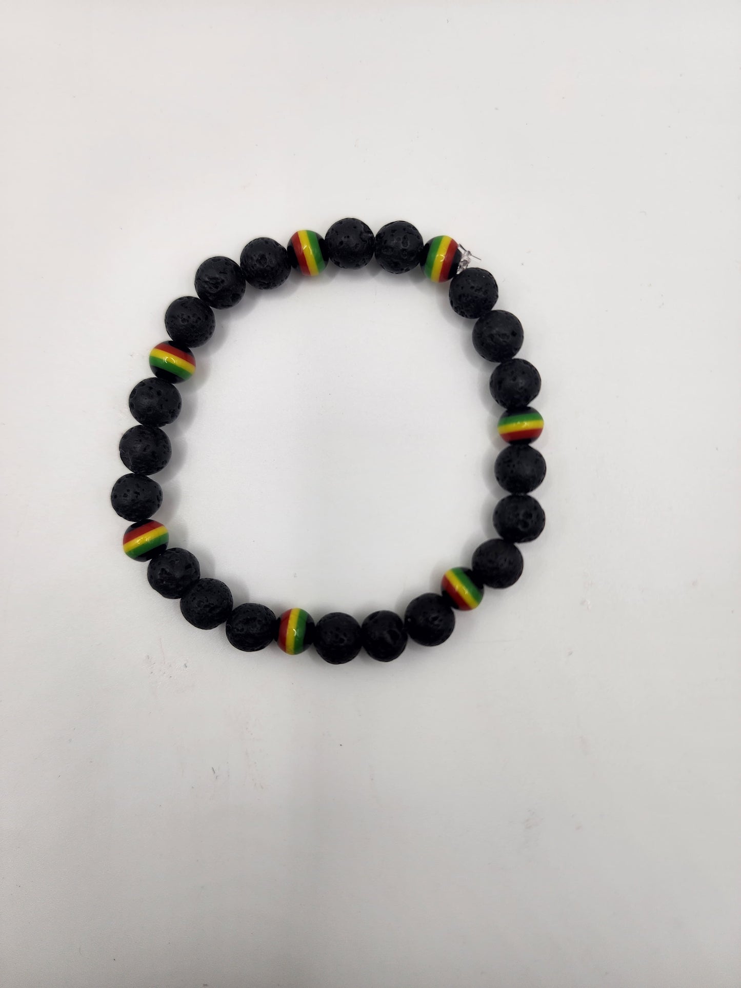 Beaded Bracelet with Rasta Colors and Black Beads