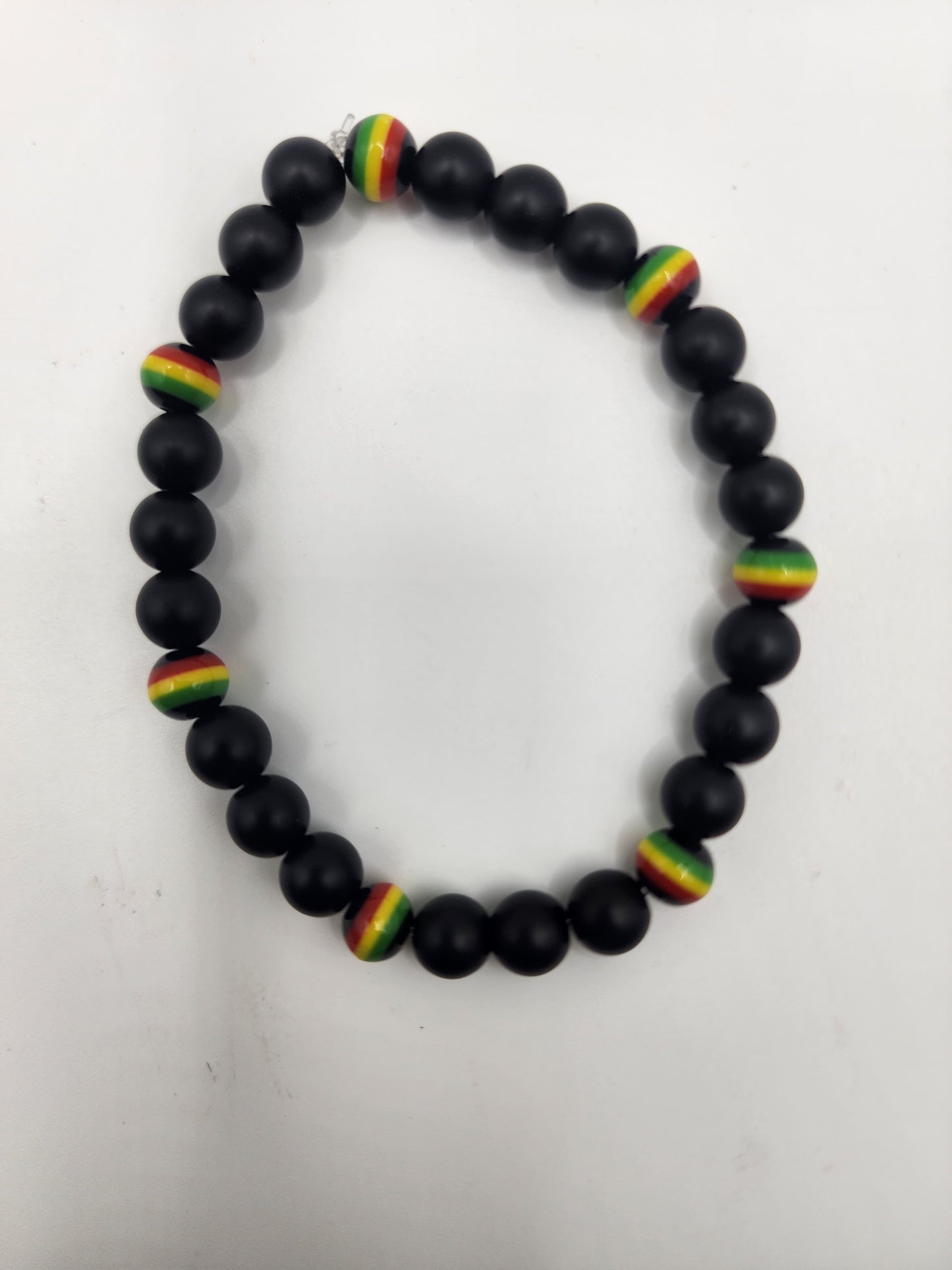 Beaded Bracelet with Rasta Colors and Black Beads