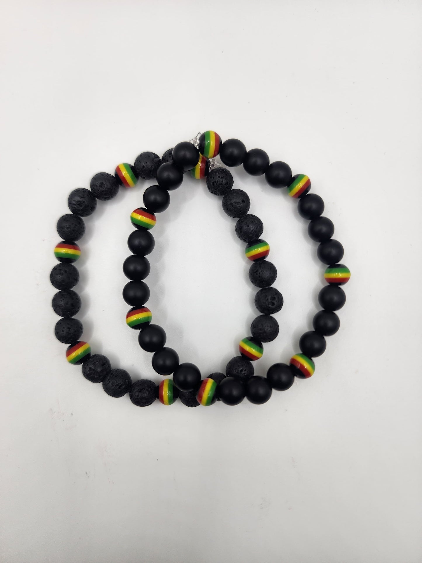 Beaded Bracelet with Rasta Colors and Black Beads