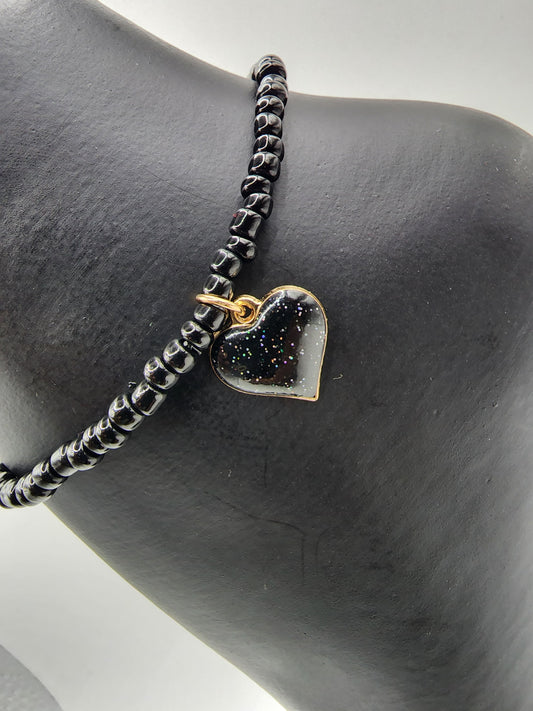 Sparkling Heart Charm Anklet with Crystals for Women