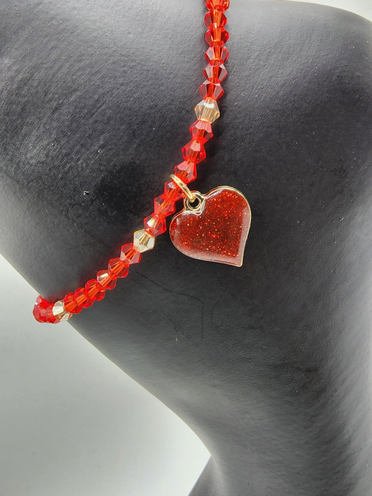 Sparkling Heart Charm Anklet with Crystals for Women