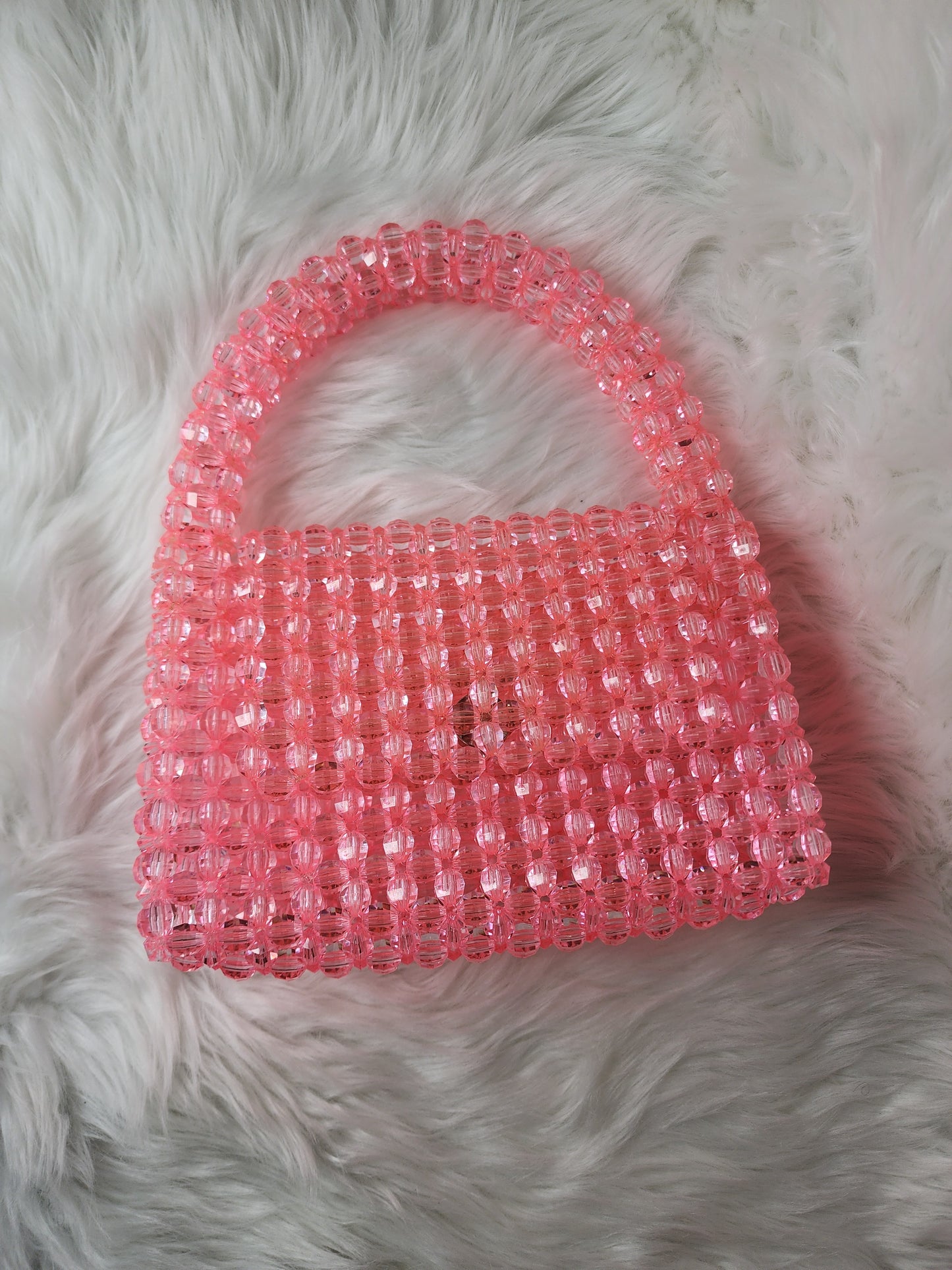 Top handle pink beaded purse