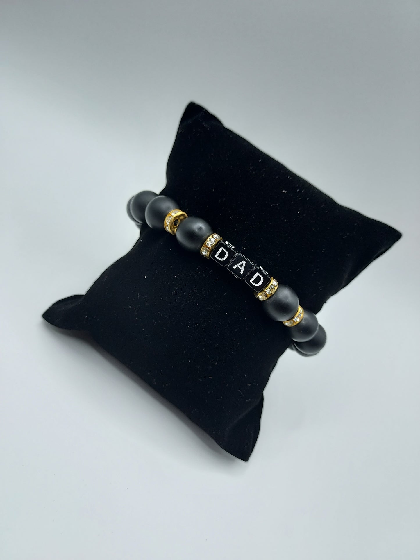 Custom Black Onyx Dad Bracelet with Gold Zircon Spacers