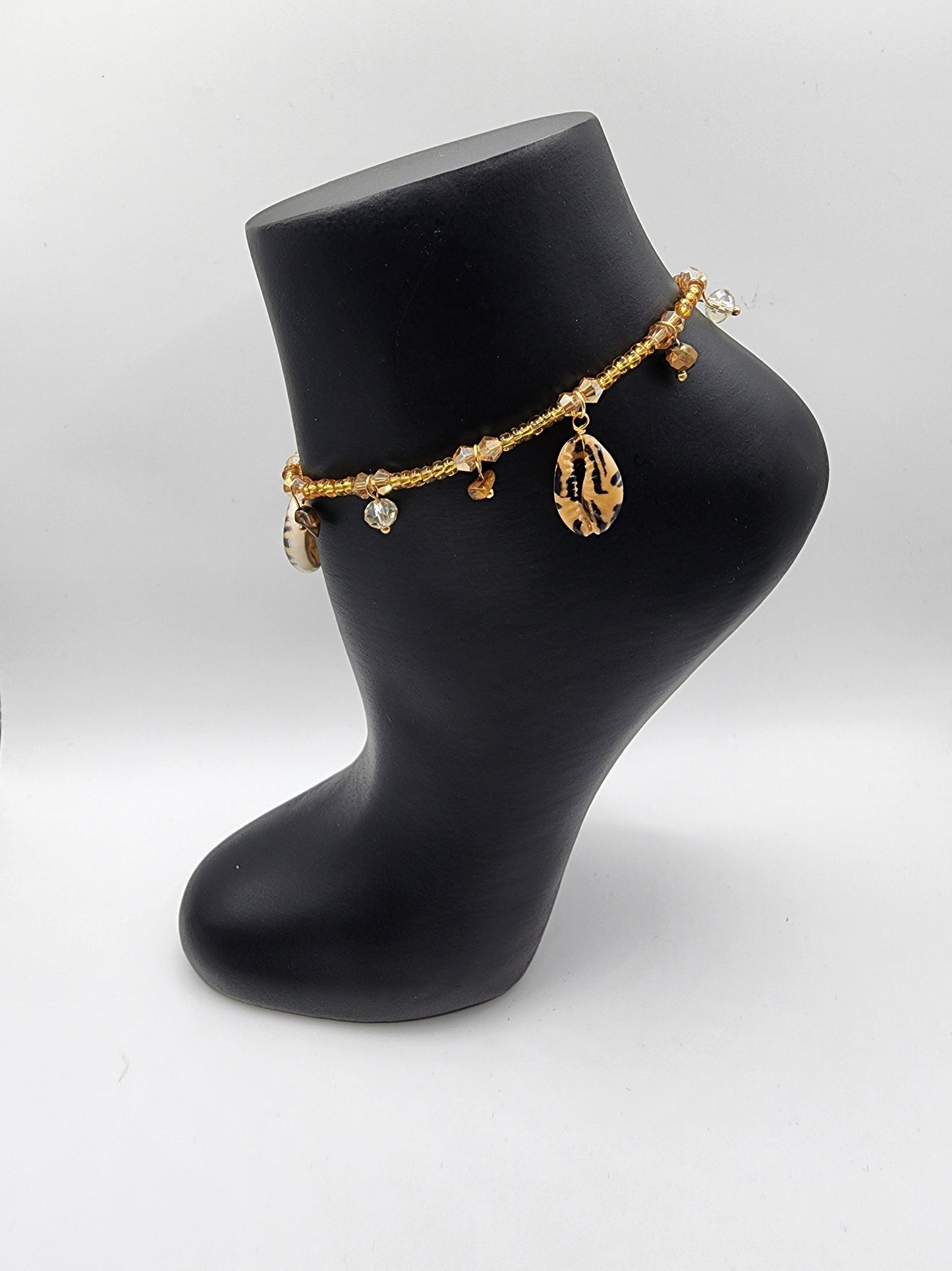 Bohemian Shell and Crystal Beaded Elastic Ankle - Cowry Anklet